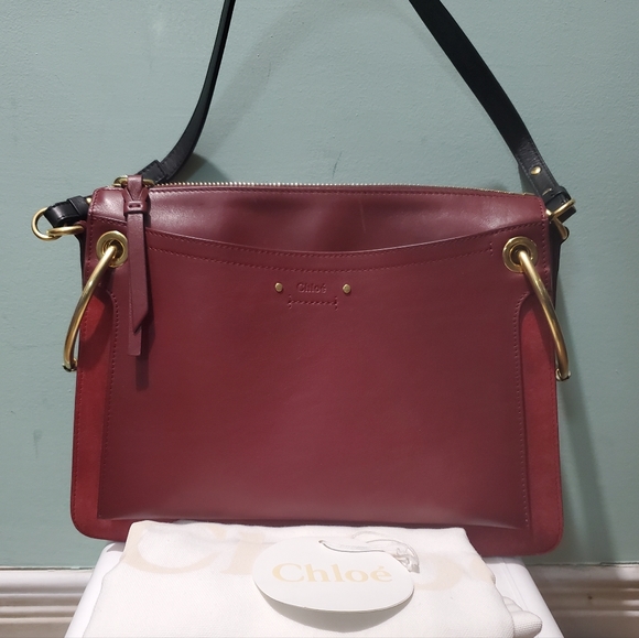 NWT CHLOÉ Medium Roy Red Plum Purple Suede Leather Black Strap Shoulder Bag - Picture 5 of 16